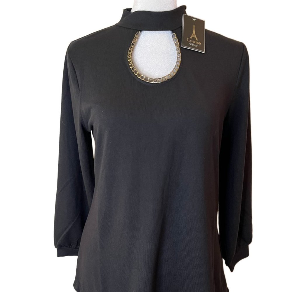 Louise Paris Black top Cut-out neckline with Chain detail Size small New